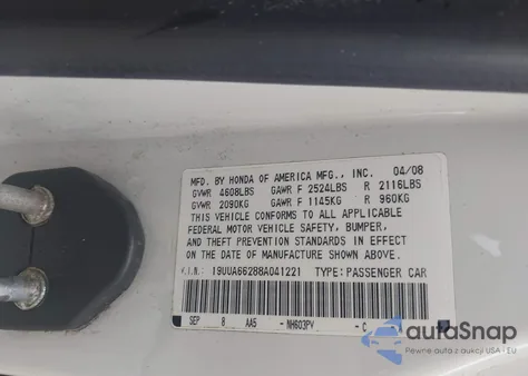 2008 Acura Tl 3.2 из США, поврежденный, VIN 19UUA66288A041221